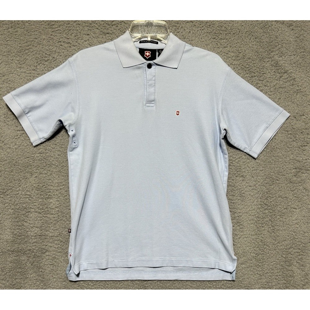 Victorinox Polo Golf Shirt Mens S‎ Blue 100% Pima Cotton Mercerized Swiss Army